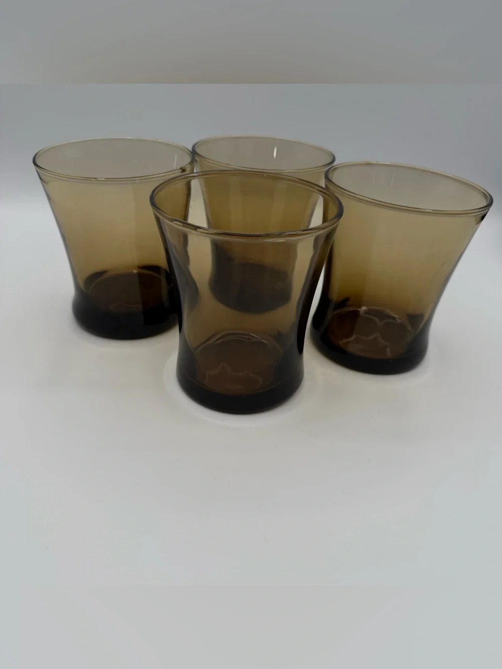Vintage Smokey Amber Brown Glass Tumblers 10 oz Juice Rocks Glasses. Set of 4